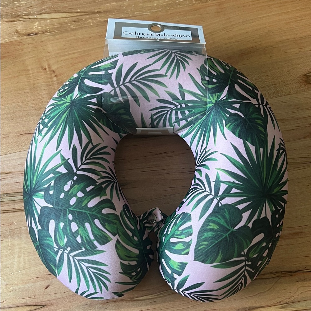 Catherine Malandrino Pink and Green Leaf Travel Pillow